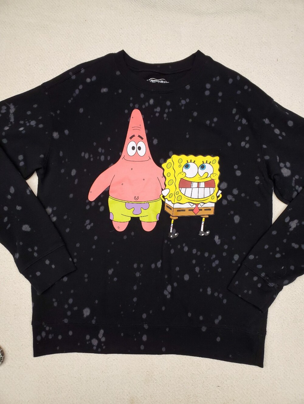 SpongeBob SquarePants Patrick Bleach Dye Crewneck Sweatshirt Black Nickelodeon S
